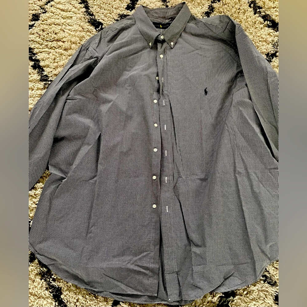 Brand New. Ralph Lauren gingham black/grey button down shirt. Size 3x